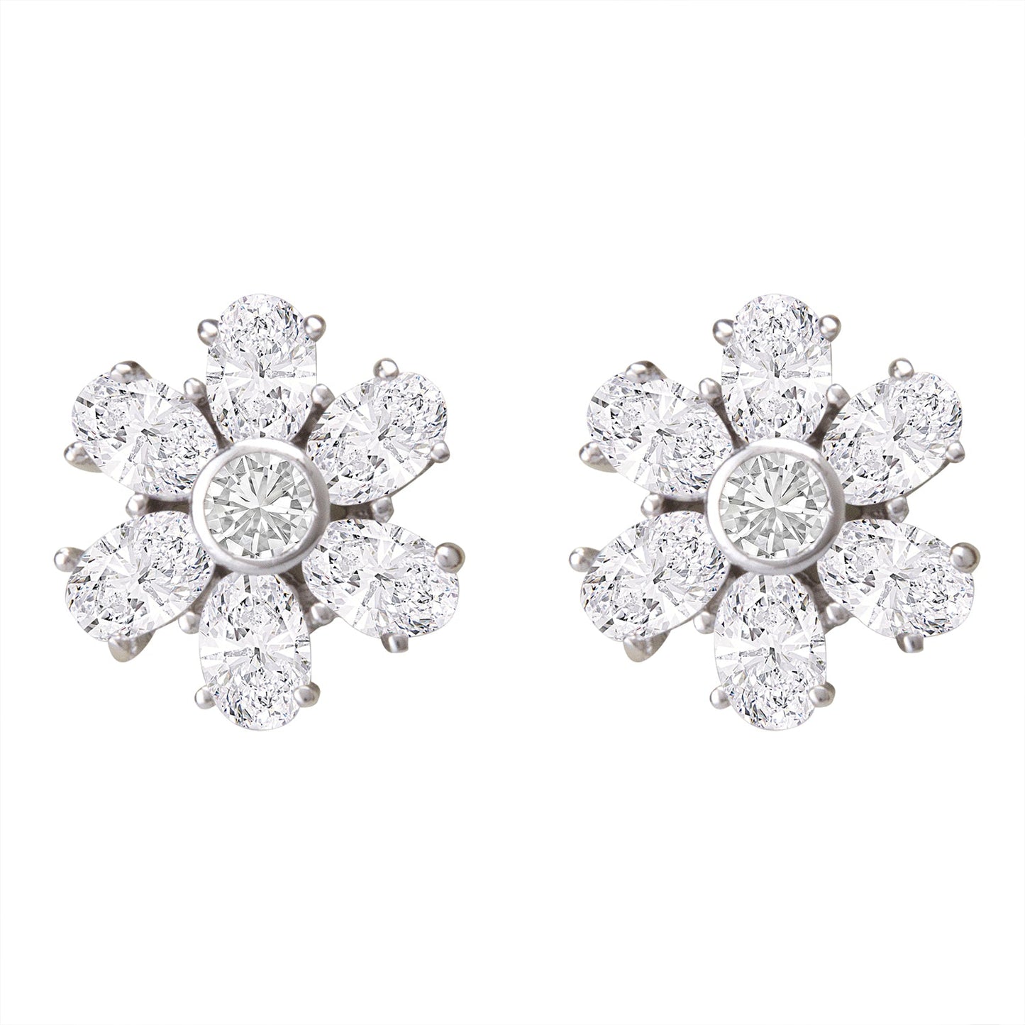 Rhodium Ziconia Flower Studs (SJ_120)