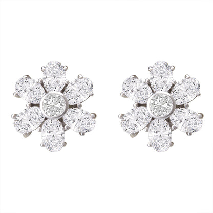 Rhodium Ziconia Flower Studs (SJ_120)