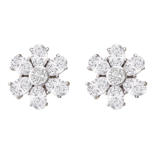 Rhodium Ziconia Flower Studs (SJ_120)