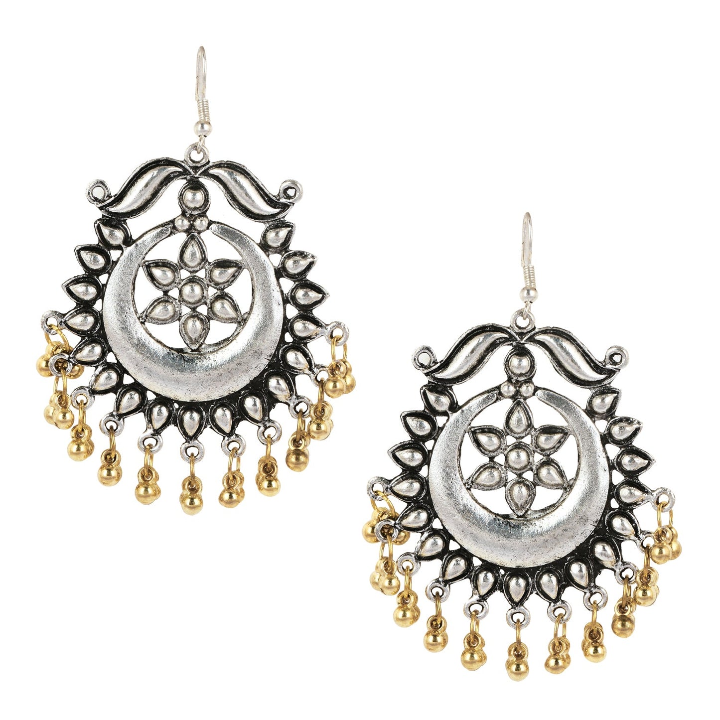 925 Dual Tone Stylish German Silver Oxidised Afghani Chandbali Earrings (SJ_1309)