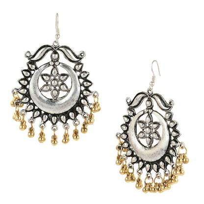 925 Dual Tone Stylish German Silver Oxidised Afghani Chandbali Earrings (SJ_1309)