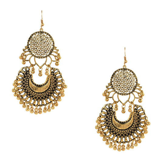 18K Antique Gold Stylish Oxidised Afghani Chandbali Earrings (SJ_1313)