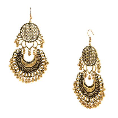 18K Antique Gold Stylish Oxidised Afghani Chandbali Earrings (SJ_1313)
