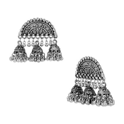 925 Antique Silver Oxidised Afghani Chandbali Earrings (SJ_1316)