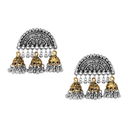 925 Dual Tone Afghani Oxidised Chandbali Earrings (SJ_1317)