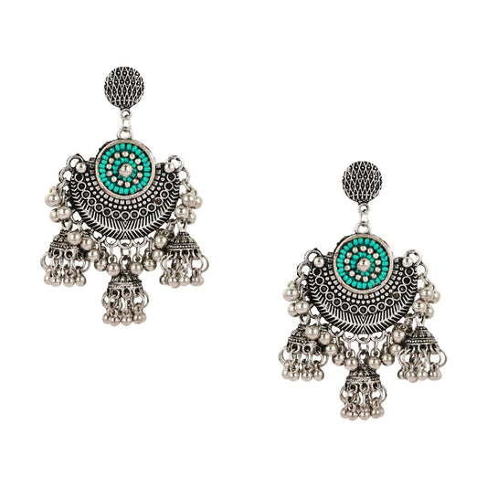 925 Antique Silver Oxidised Afghani Chandbali Earrings (SJ_1319)