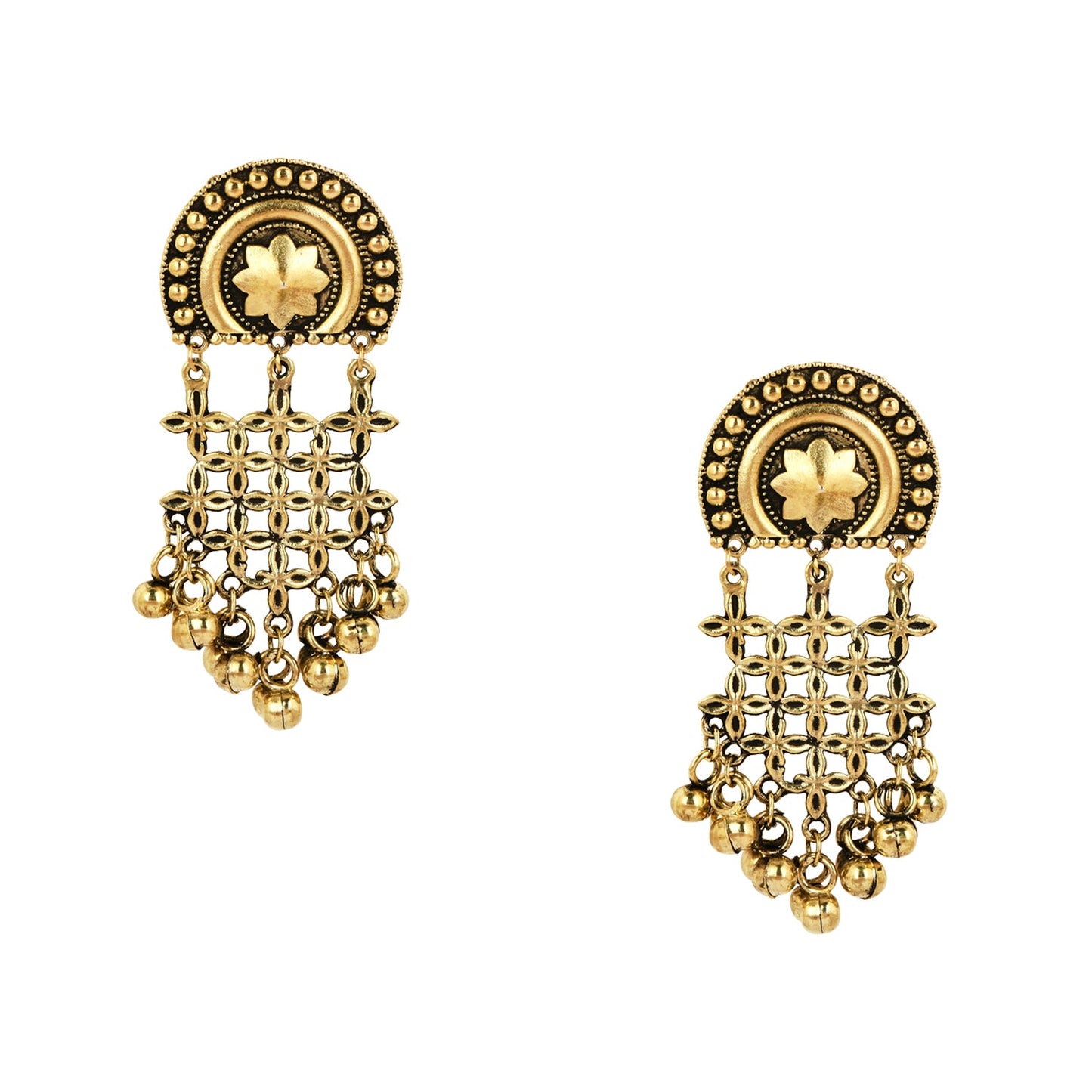 18K Antique Gold Stylish Oxidised Afghani Chandbali Earrings (SJ_1320)