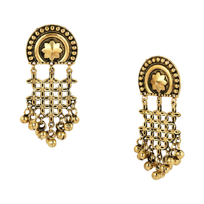 18K Antique Gold Stylish Oxidised Afghani Chandbali Earrings (SJ_1320)