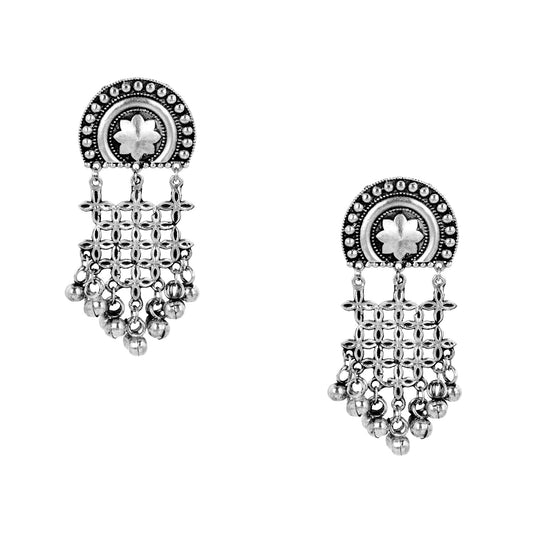 925 Antique Silver Stylish Oxidised Afghani Chandbali Earrings (SJ_1321)