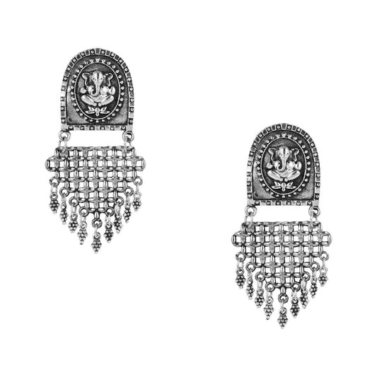 925 Antique Silver Stylish Oxidised Afghani Chandbali Earrings (SJ_1323)