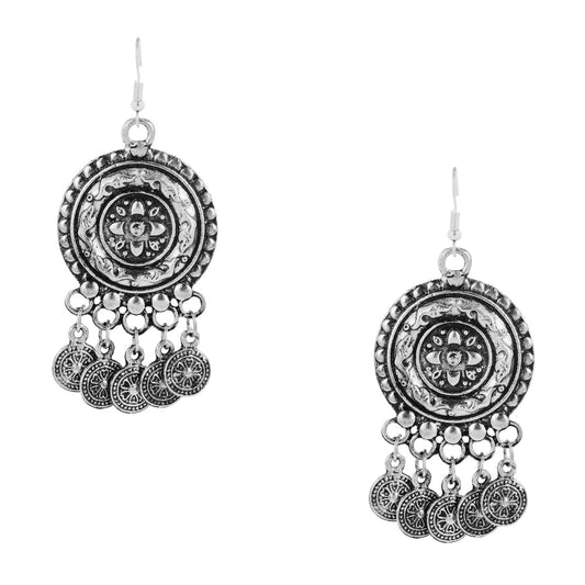 925 Antique Silver Stylish Oxidised Afghani Chandbali Earrings (SJ_1325)