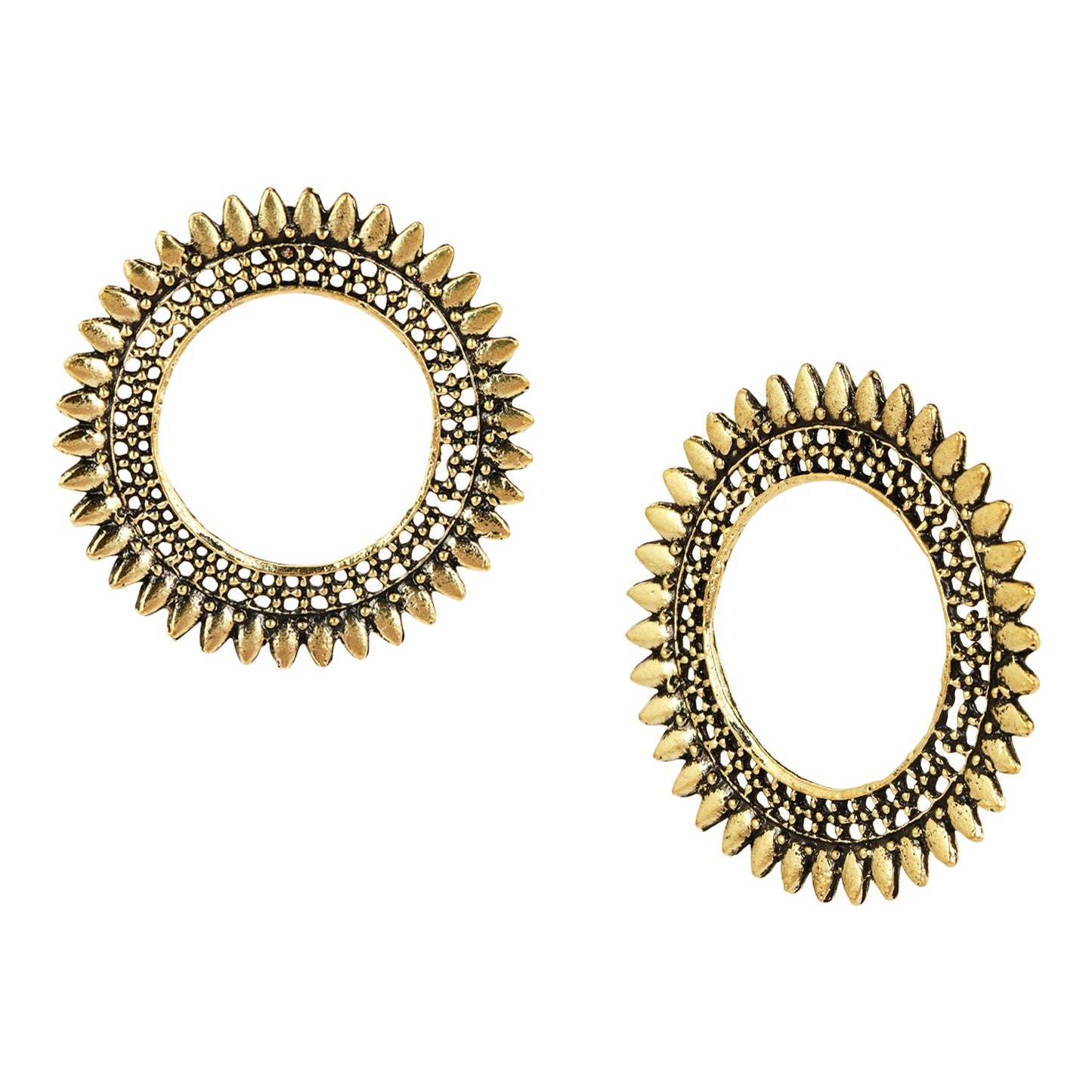 18K Antique Gold Stylish Oxidised Afghani Stud Hoop Earrings For Women (SJ_1326)