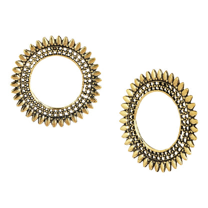 18K Antique Gold Stylish Oxidised Afghani Stud Hoop Earrings For Women (SJ_1326)