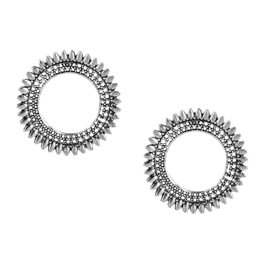 Oxidised  Antique  Silver Stylish Oxidised Afghani Stud Hoop Earrings For Women (SJ_1327)