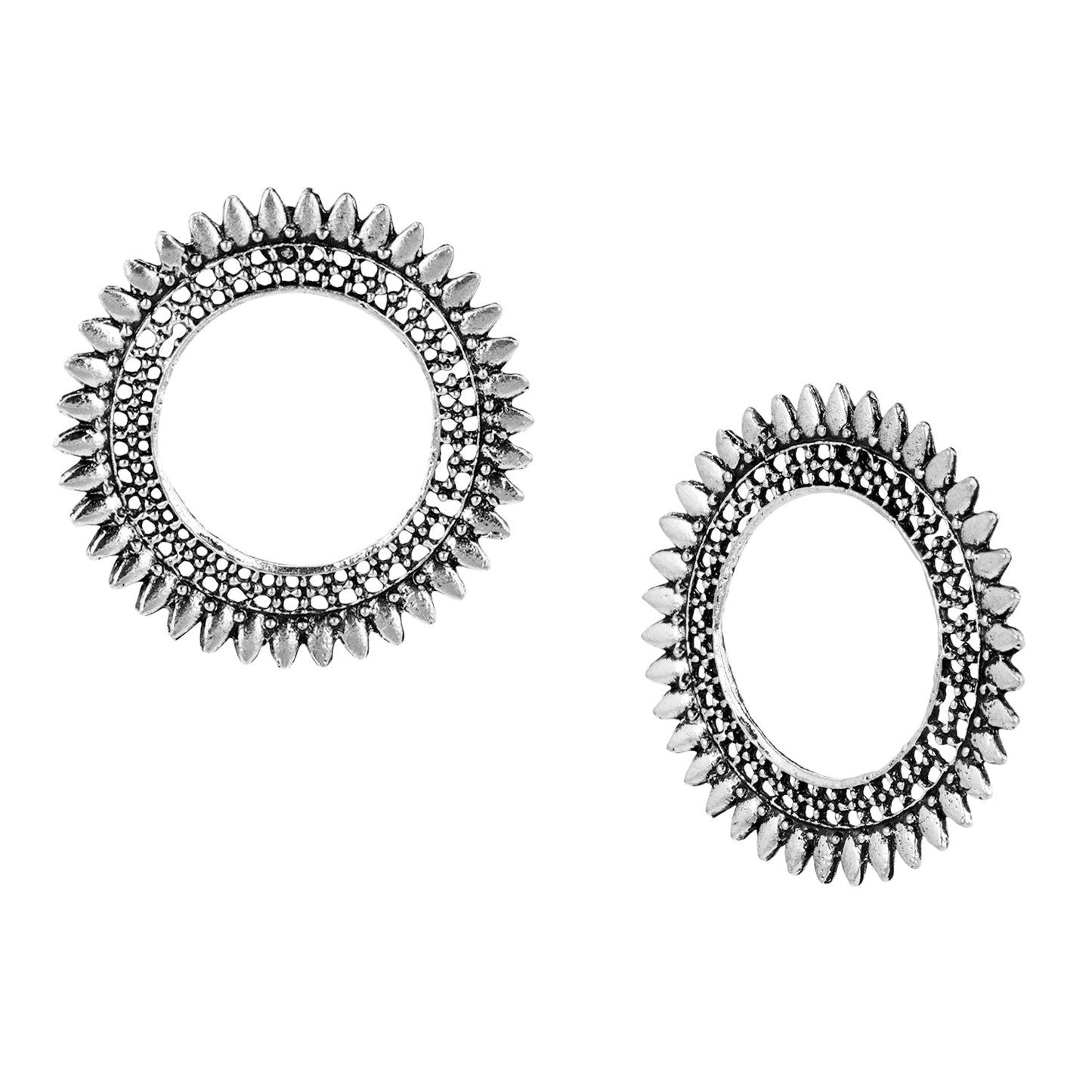 Oxidised  Antique  Silver Stylish Oxidised Afghani Stud Hoop Earrings For Women (SJ_1327)