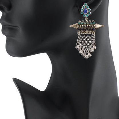 925 Dual Tone Stylish Oxidised Afghani Chandbali Earrings (SJ_1341)