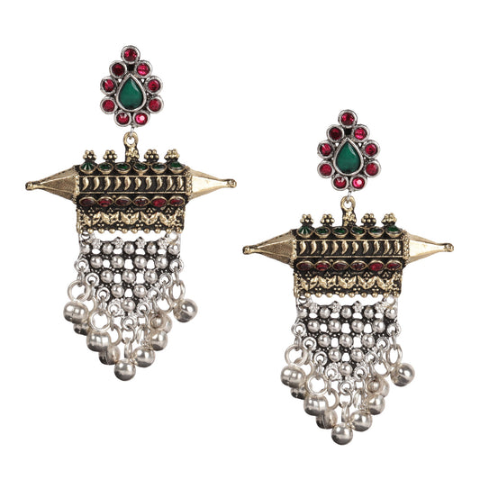 925 Dual Tone Stylish Oxidised Afghani Chandbali Earrings (SJ_1342)