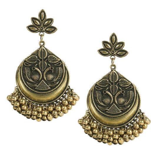 925 Antique Silver Oxidised Stylish Afghani Chandbali Earrings (SJ_1348)