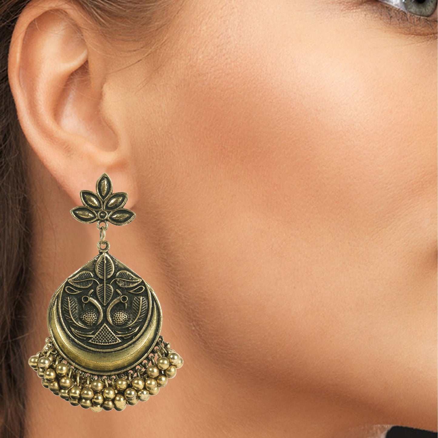 925 Antique Silver Oxidised Stylish Afghani Chandbali Earrings (SJ_1348)