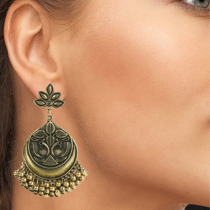 925 Antique Silver Oxidised Stylish Afghani Chandbali Earrings (SJ_1348)