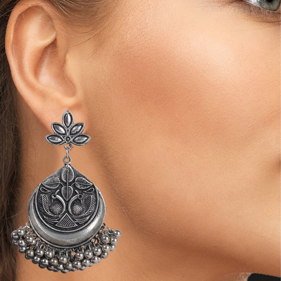 925 Antique Silver Stylish Oxidised Afghani Chandbali Earrings (SJ_146 –  Shining Jewel