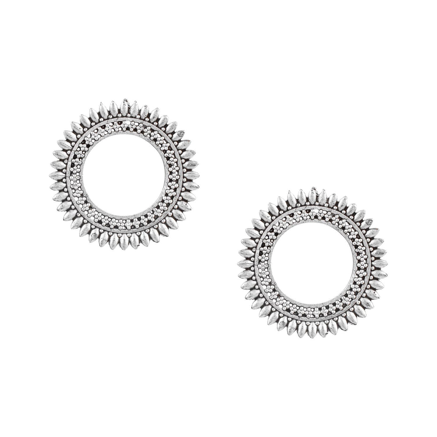 Oxidised  Antique  Silver Stylish Oxidised Afghani Stud Hoop Earrings For Women (SJ_1382)