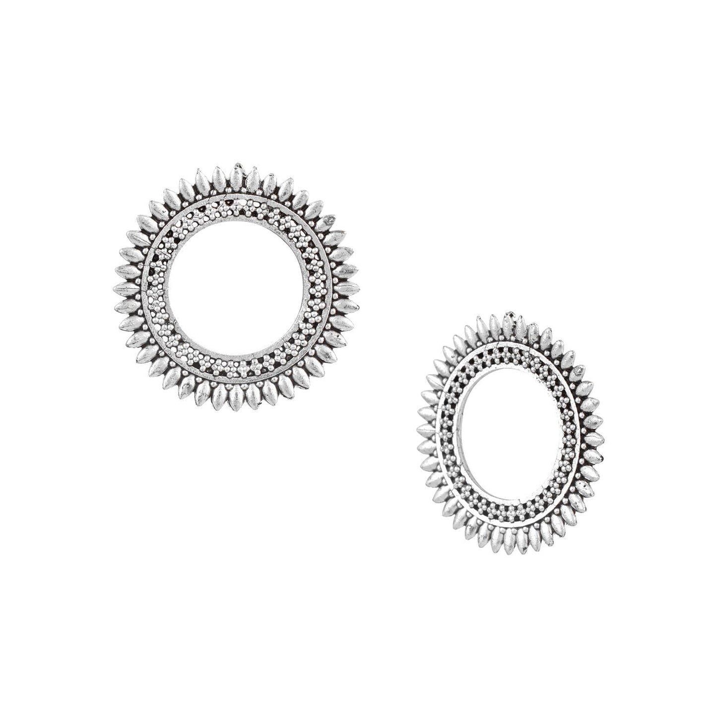 Oxidised  Antique  Silver Stylish Oxidised Afghani Stud Hoop Earrings For Women (SJ_1382)