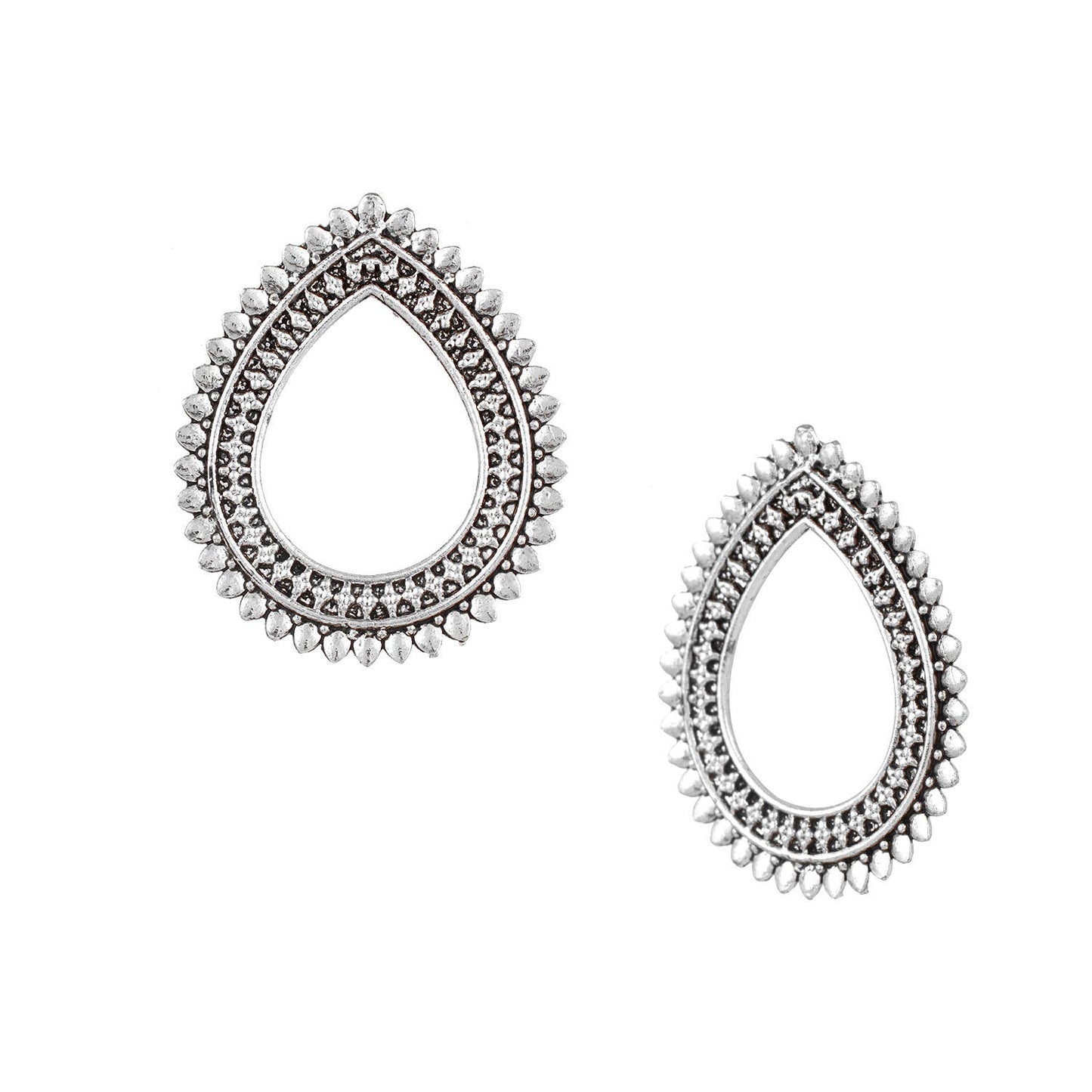 Oxidised  Antique  Silver Stylish Oxidised Afghani Stud Hoop Earrings For Women (SJ_1384)