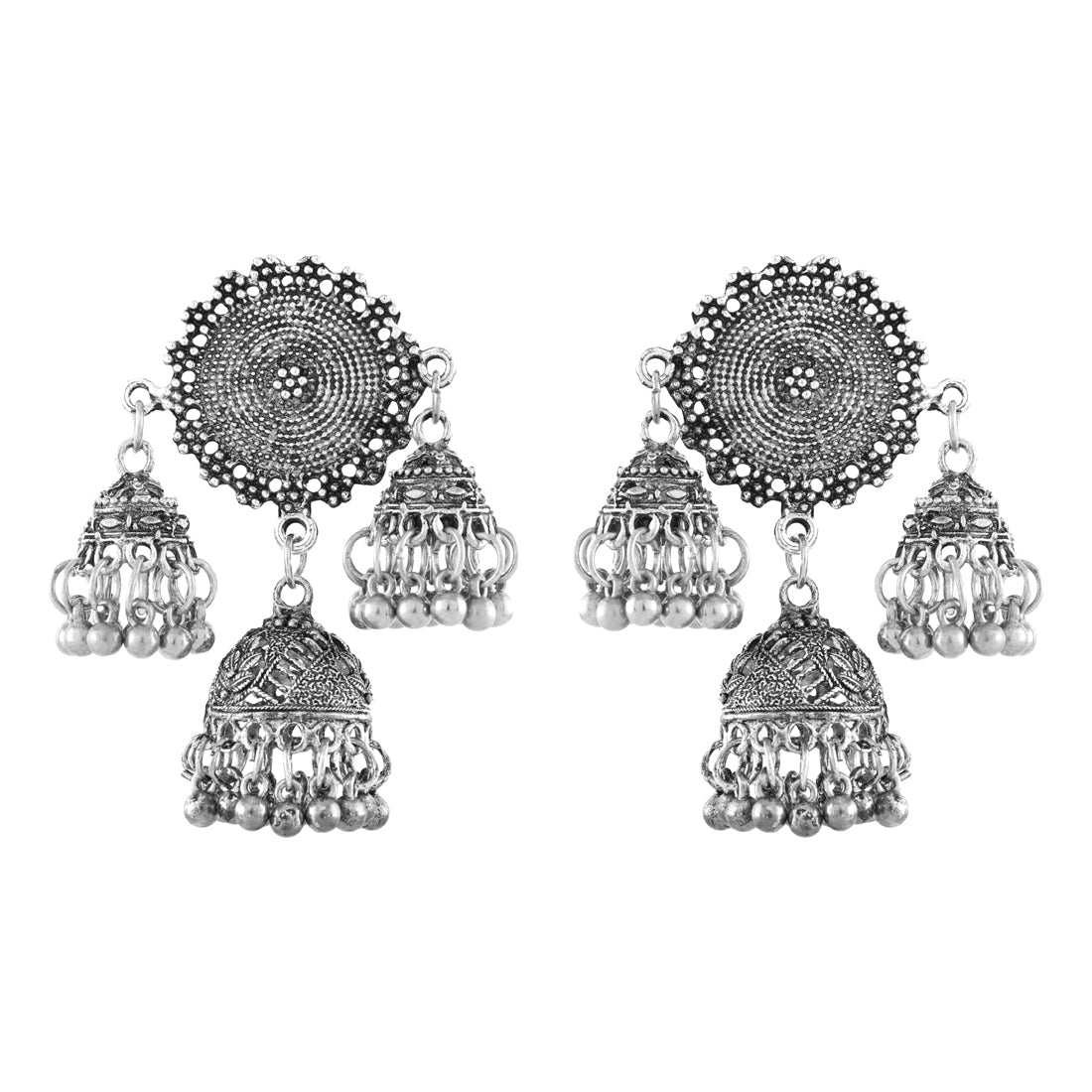 925 Antique Silver Oxidised Afghani Drop Earrings (SJ_1416)