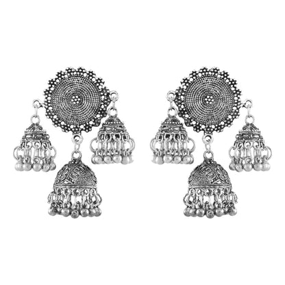 925 Antique Silver Oxidised Afghani Drop Earrings (SJ_1416)