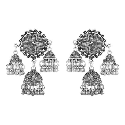 925 Antique Silver Oxidised Afghani Drop Earrings (SJ_1416)