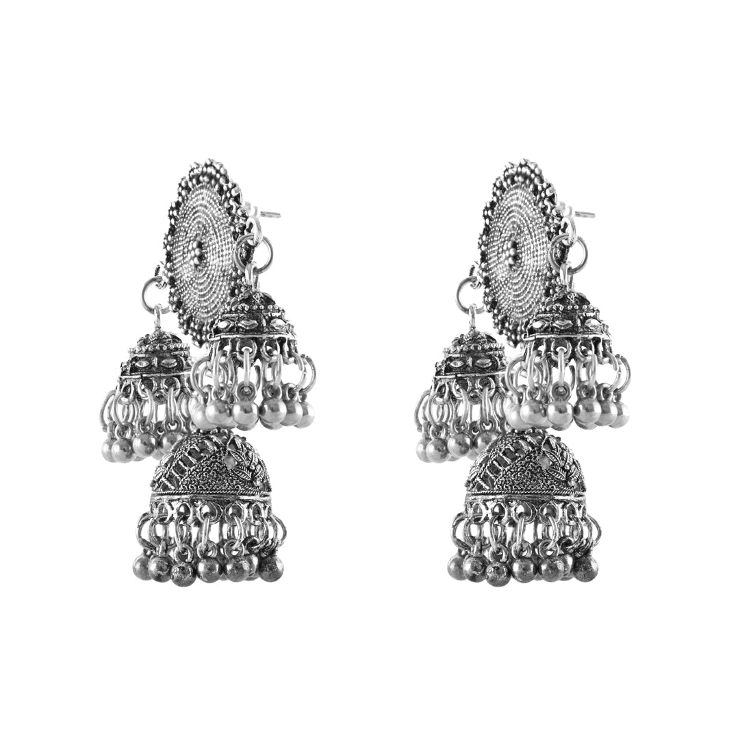 925 Antique Silver Oxidised Afghani Drop Earrings (SJ_1416)