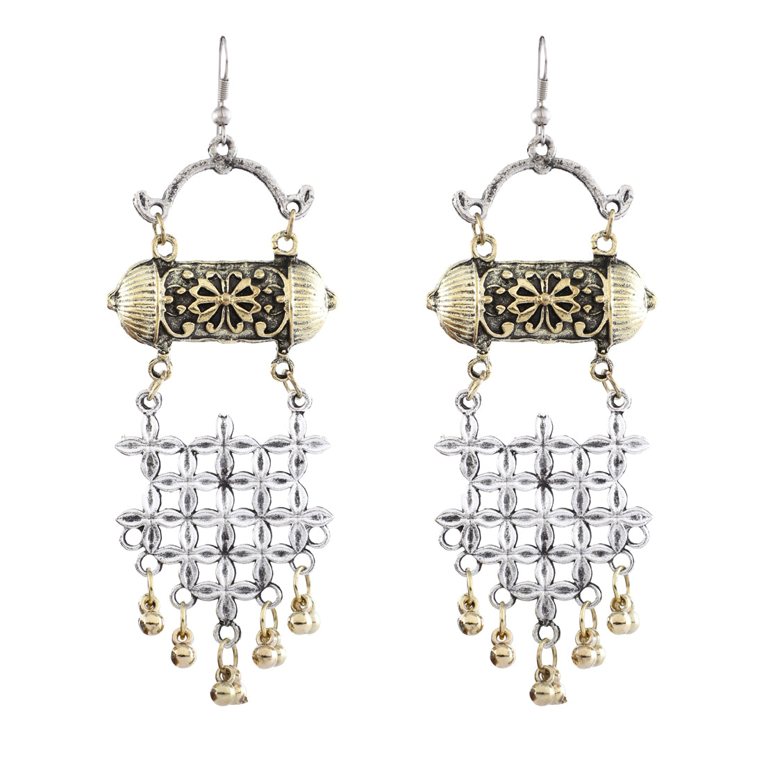 Dual Tone German Silver Stylish Oxidised Afghani Chandbali Earrings (SJ_1417)