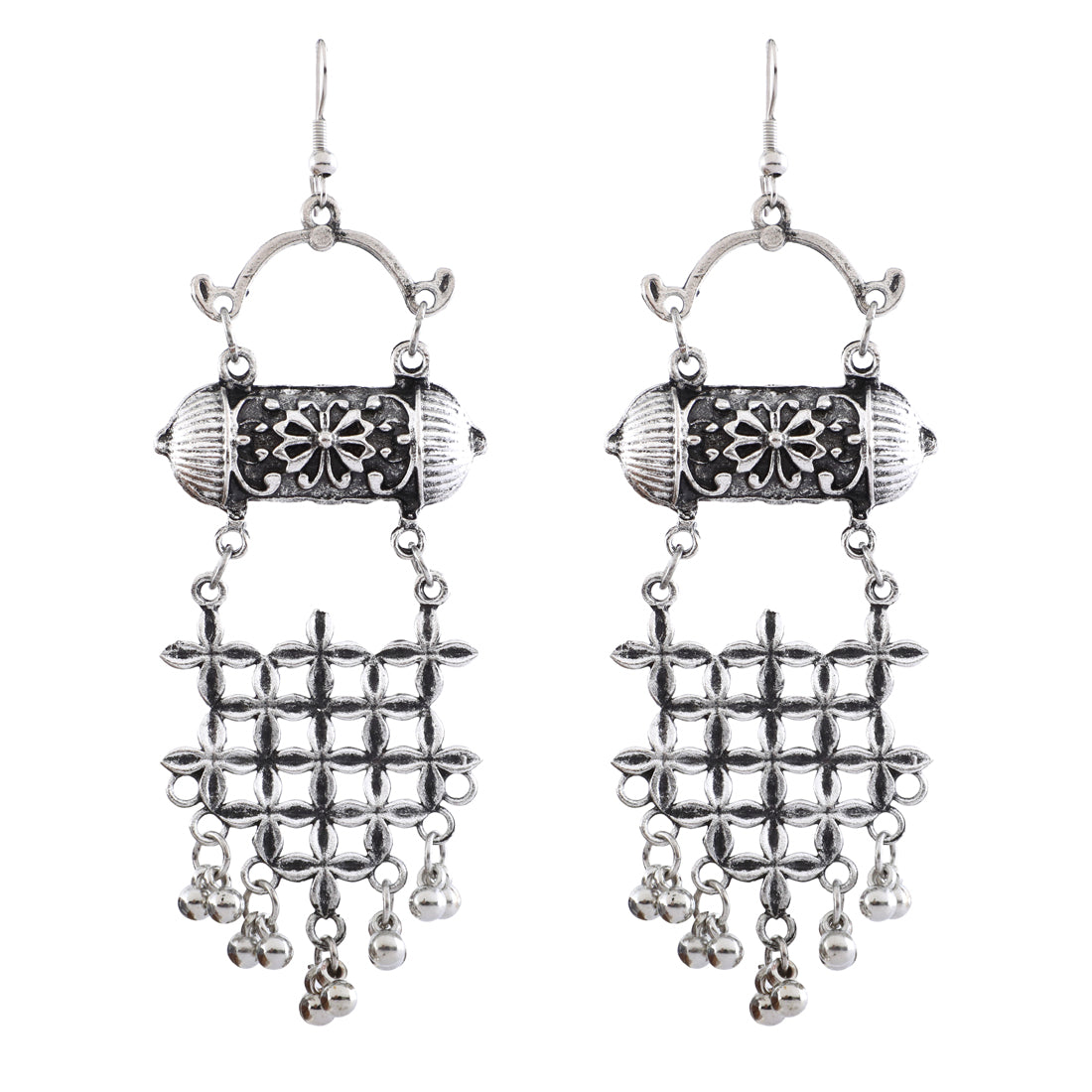 Antique Silver Stylish Oxidised Afghani Chandbali Earrings (SJ_1418)