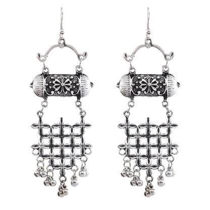 Antique Silver Stylish Oxidised Afghani Chandbali Earrings (SJ_1418)