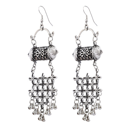 Antique Silver Stylish Oxidised Afghani Chandbali Earrings (SJ_1418)