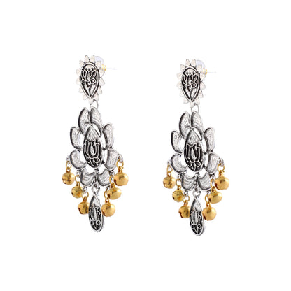 Dual Tone Antique Kamal Lotus Oxidised Earring for Women and Girls (SJ_1422)