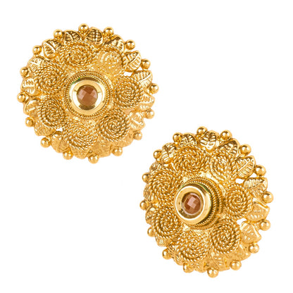 22K  Kundan Jalebi Coin Gold Stud Earrings For Women (SJ_1432)