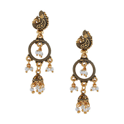 Antique Gold Plated Peacock Jhumki Earrings For Women (SJ_1448)