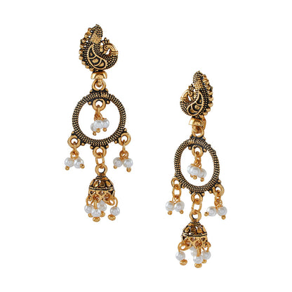 Antique Gold Plated Peacock Jhumki Earrings For Women (SJ_1448)