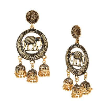 18K Antique Gold Plated Elephant Jhumka Earring with Pearl Hanging for Women (SJ_1452)