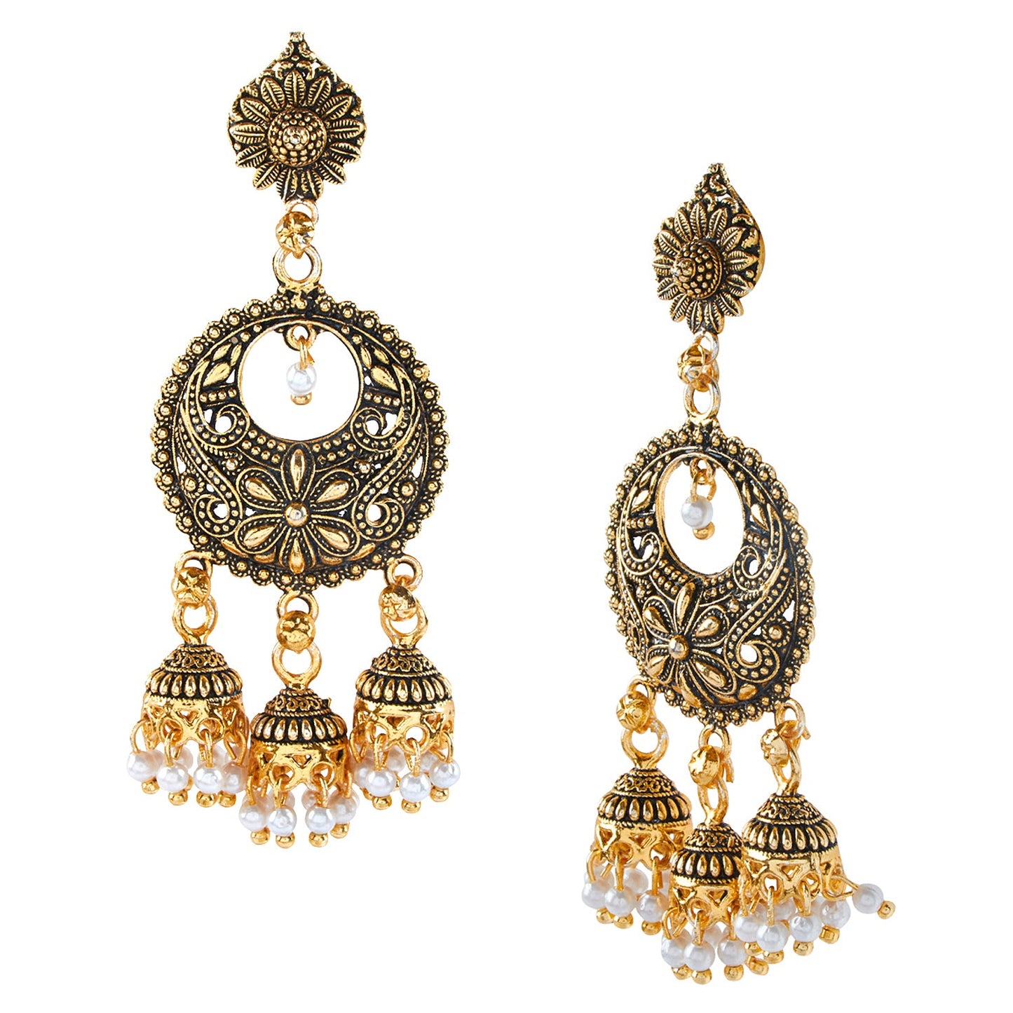 Antique Gold Stylish Oxidised Afghani Chandbali Earrings For Women (SJ_1456)