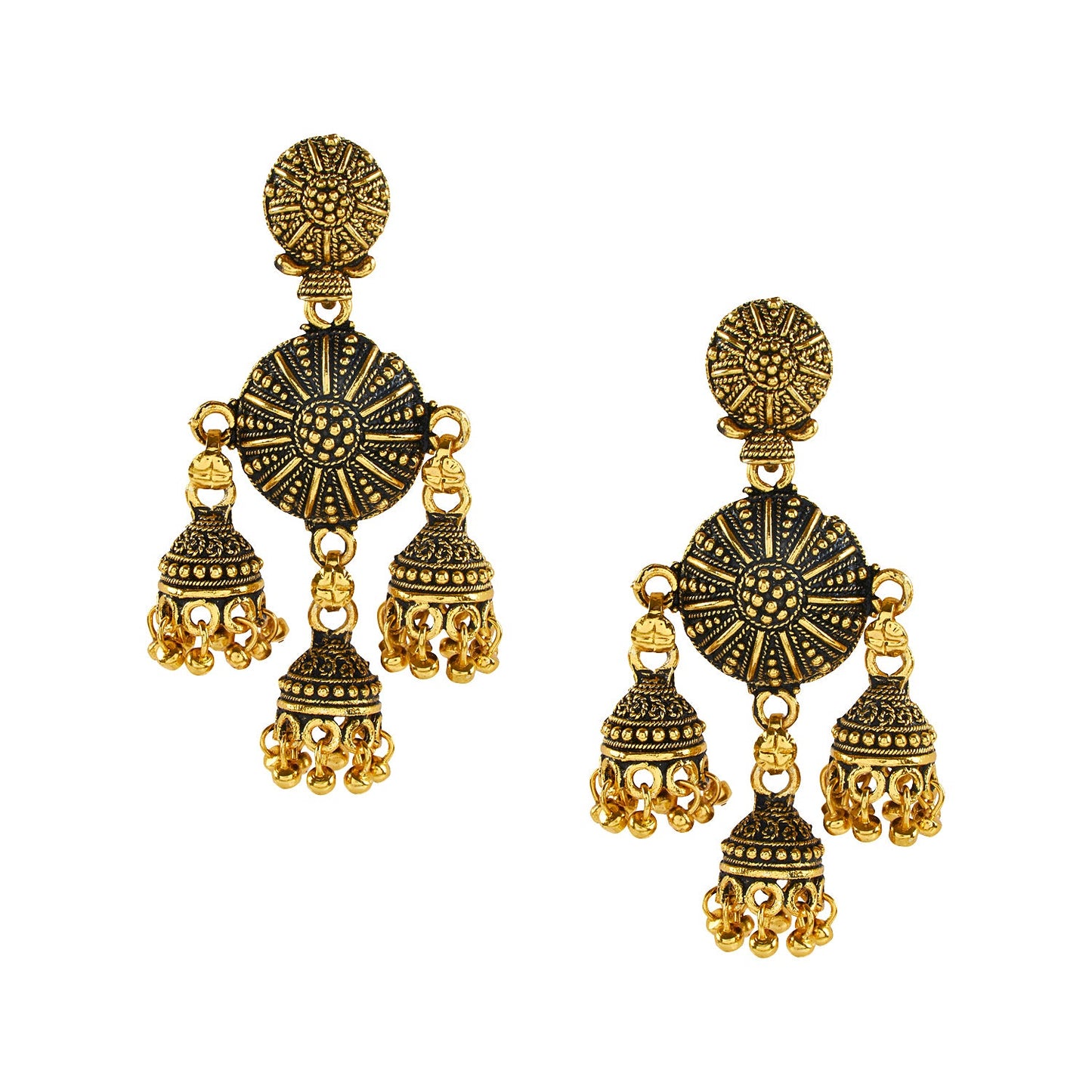 Antique Gold Plated Oxidised Afghani Chandbali Jhumki Earrings foe Women (SJ_1460)