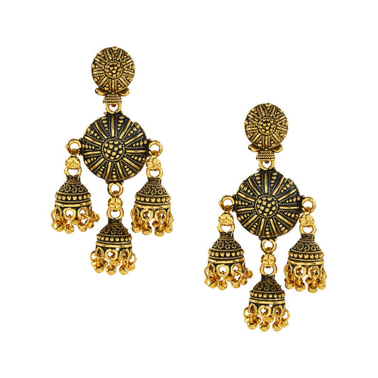 Antique Gold Plated Oxidised Afghani Chandbali Jhumki Earrings foe Women (SJ_1460)