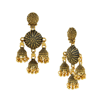 Antique Gold Plated Oxidised Afghani Chandbali Jhumki Earrings foe Women (SJ_1460)