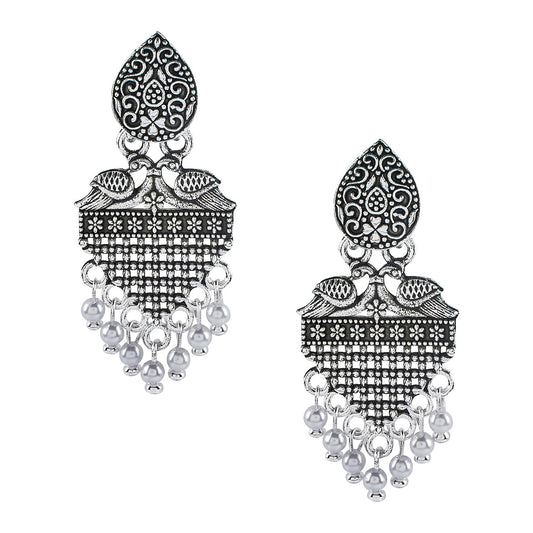 925 Antique Silver Stylish Oxidised Afghani Chandbali Earrings (SJ_1466)