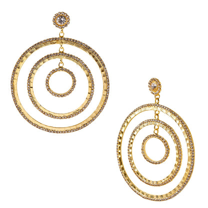 Austrian Crystal and CZ Gold Plated Multilayered Stylish Hoop Earrings for Women (SJ_1468)