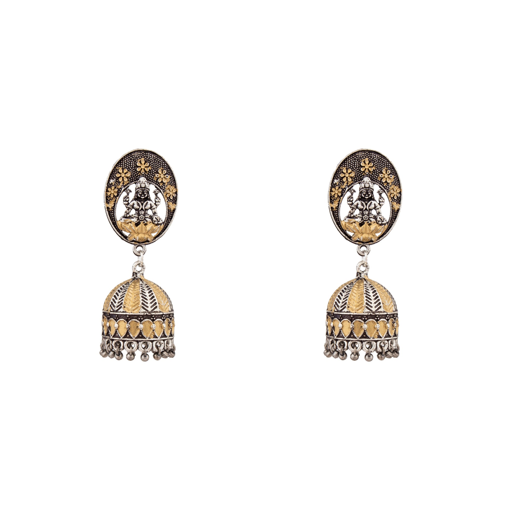 Two tone Gold & Silver Plated Oxidised Antique Temple Jhumka Earring for Women (SJ_1470) - Shining Jewel