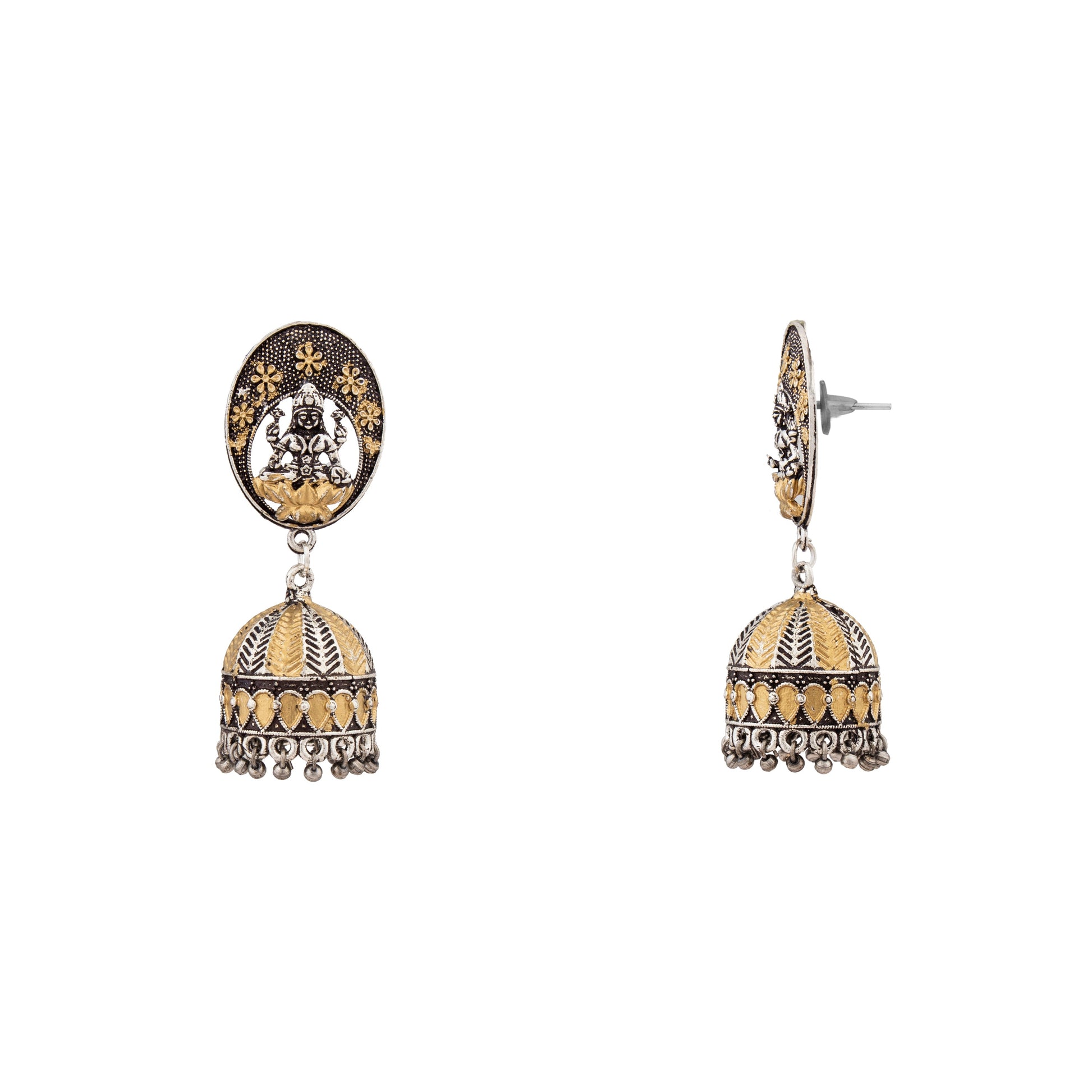 Two tone Gold & Silver Plated Oxidised Antique Temple Jhumka Earring for Women (SJ_1470) - Shining Jewel