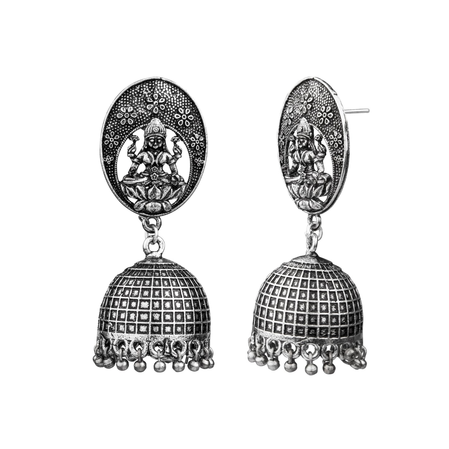 Antique Oxidised Silver Plated Temple Jhumka Earring for Women (SJ_1471)